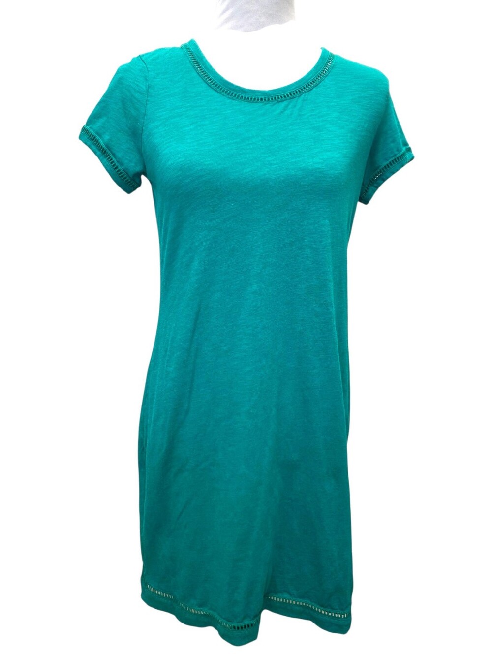 Lucy & Laurel Womens Teal Slub Knit Ladder Stitch T-Shirt Dress Size Small